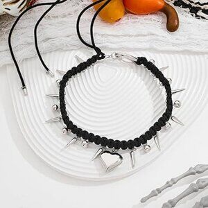 Choker‎ Necklace Heart and Spikes and Balls Brand New Silver and Black